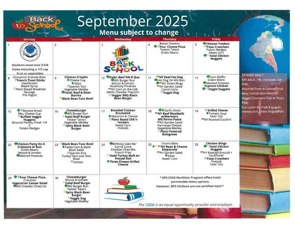 September 2025 Lunch Menu